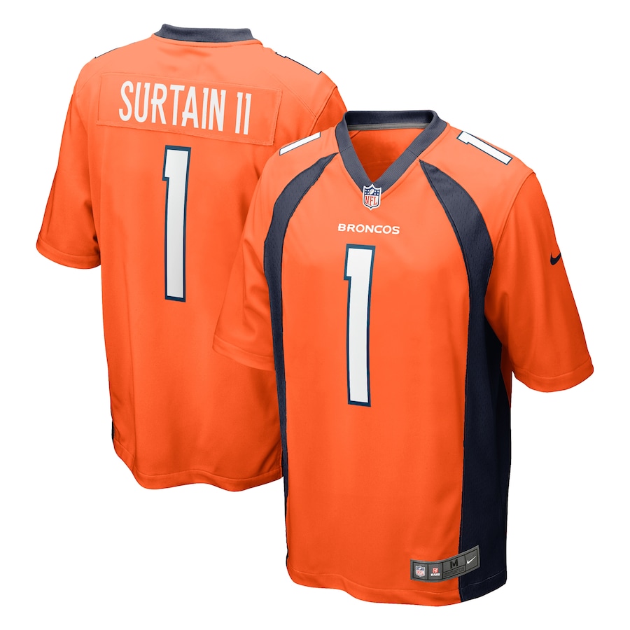 Mens Denver Broncos #1 Patrick Surtain II Nike Orange 2021 NFL Draft First Round Pick Game Jersey